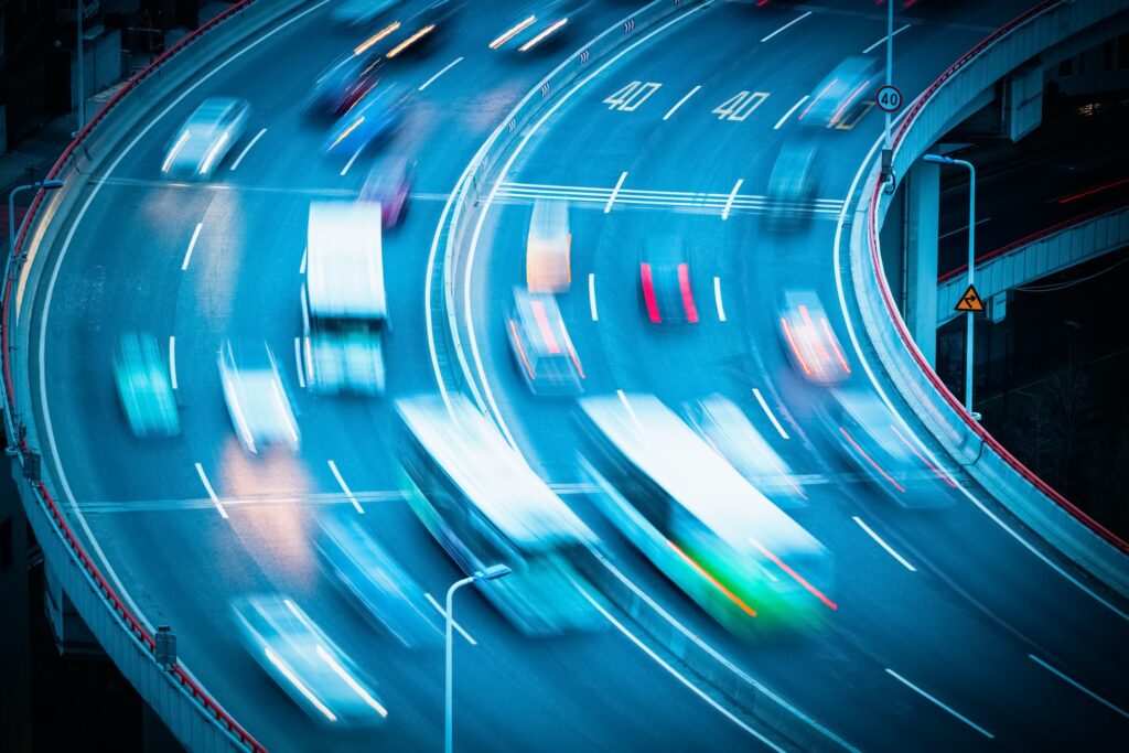 vehicles motion blur on curve bridge approach